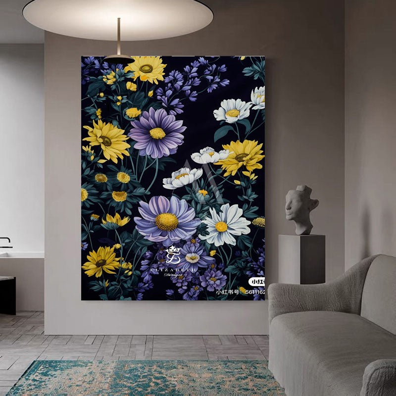 Digital Night Modern Floral Wall Art