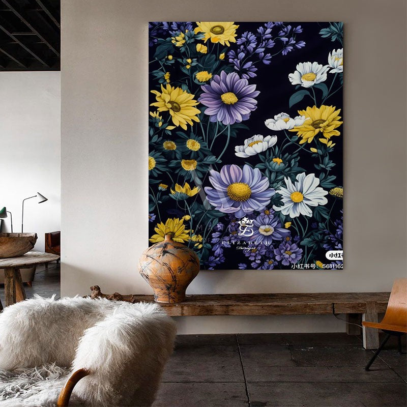 Digital Night Modern Floral Wall Art