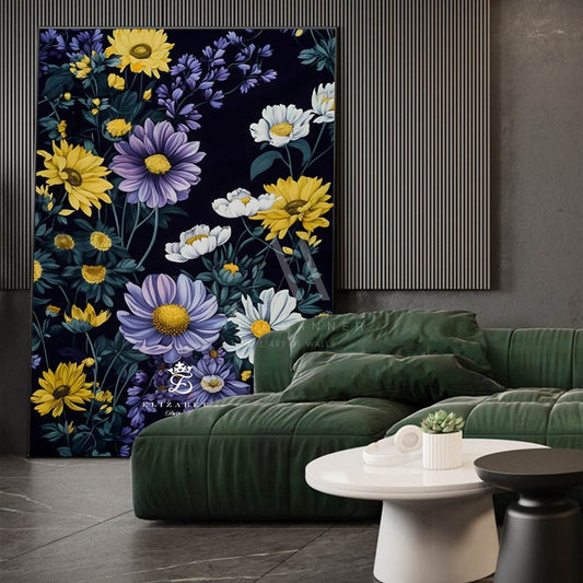 Digital Night Modern Floral Wall Art