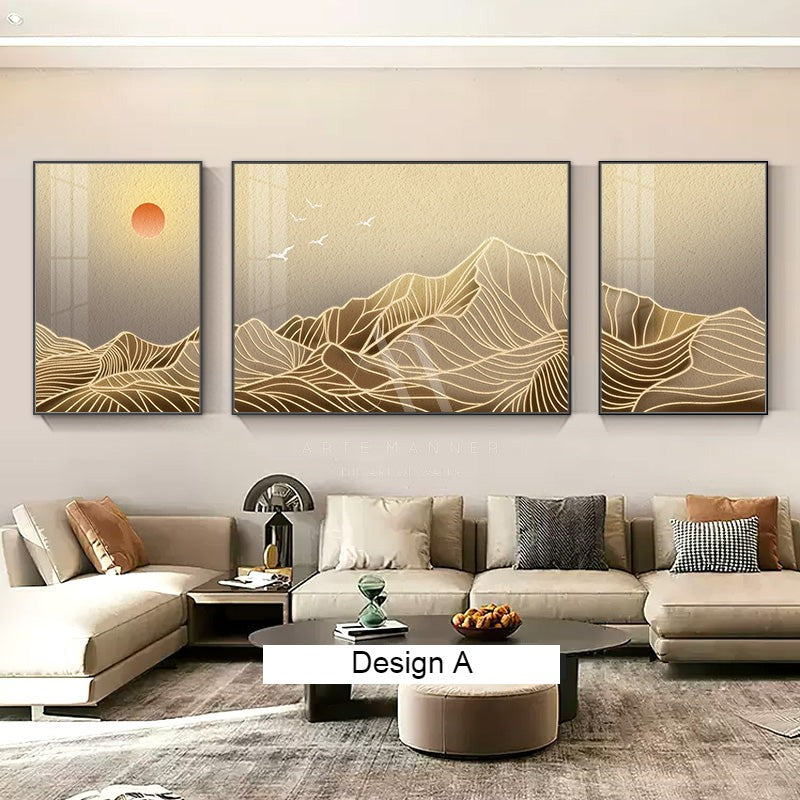 Golden Peaks Wabi Sabi Modern Wall Art